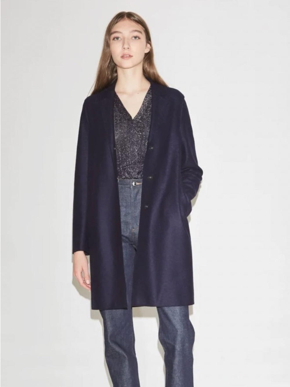 Harris Wharf London Pressed Wool Cocoon Coat Navy Blue